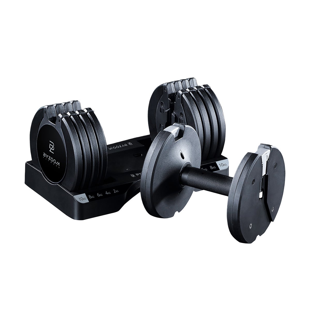 BYZOOM PureSeries 可変式ダンベル 10kg ブラック ハンドルを台座から取り出した状態