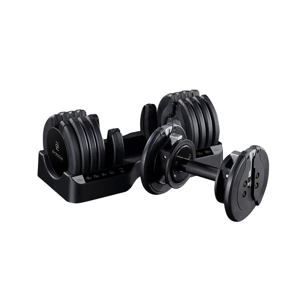BYZOOM PureSeries 可変式ダンベル 25kg ブラック ハンドルを台座から取り出した状態