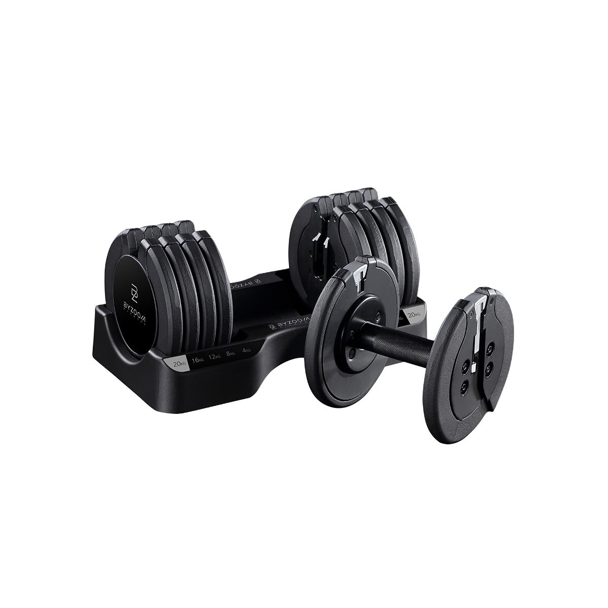 BYZOOM PureSeries 可変式ダンベル 20kg ブラック ハンドルを台座から取り出した状態
